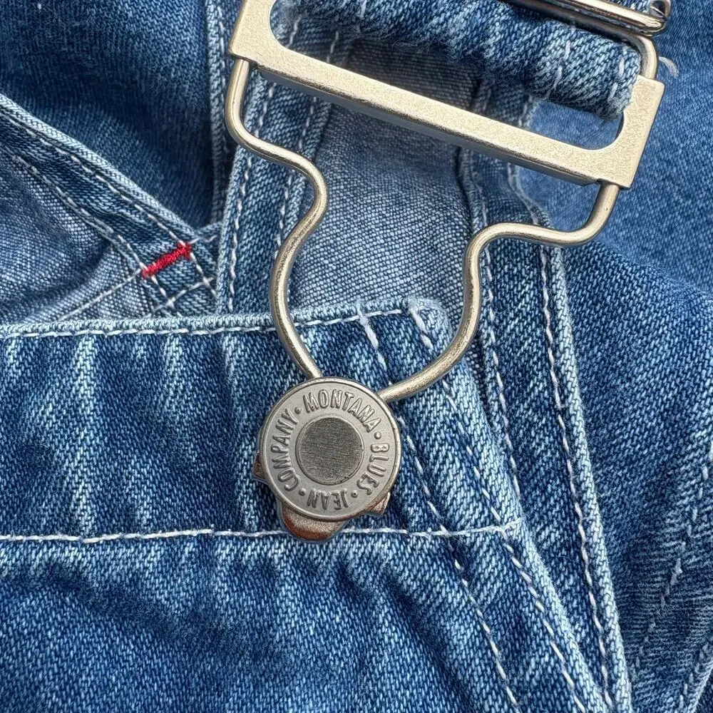 VTG‎ Montana Blues Kids Bib Overalls Shorts Sz L Blue Denim Carpenter Casual